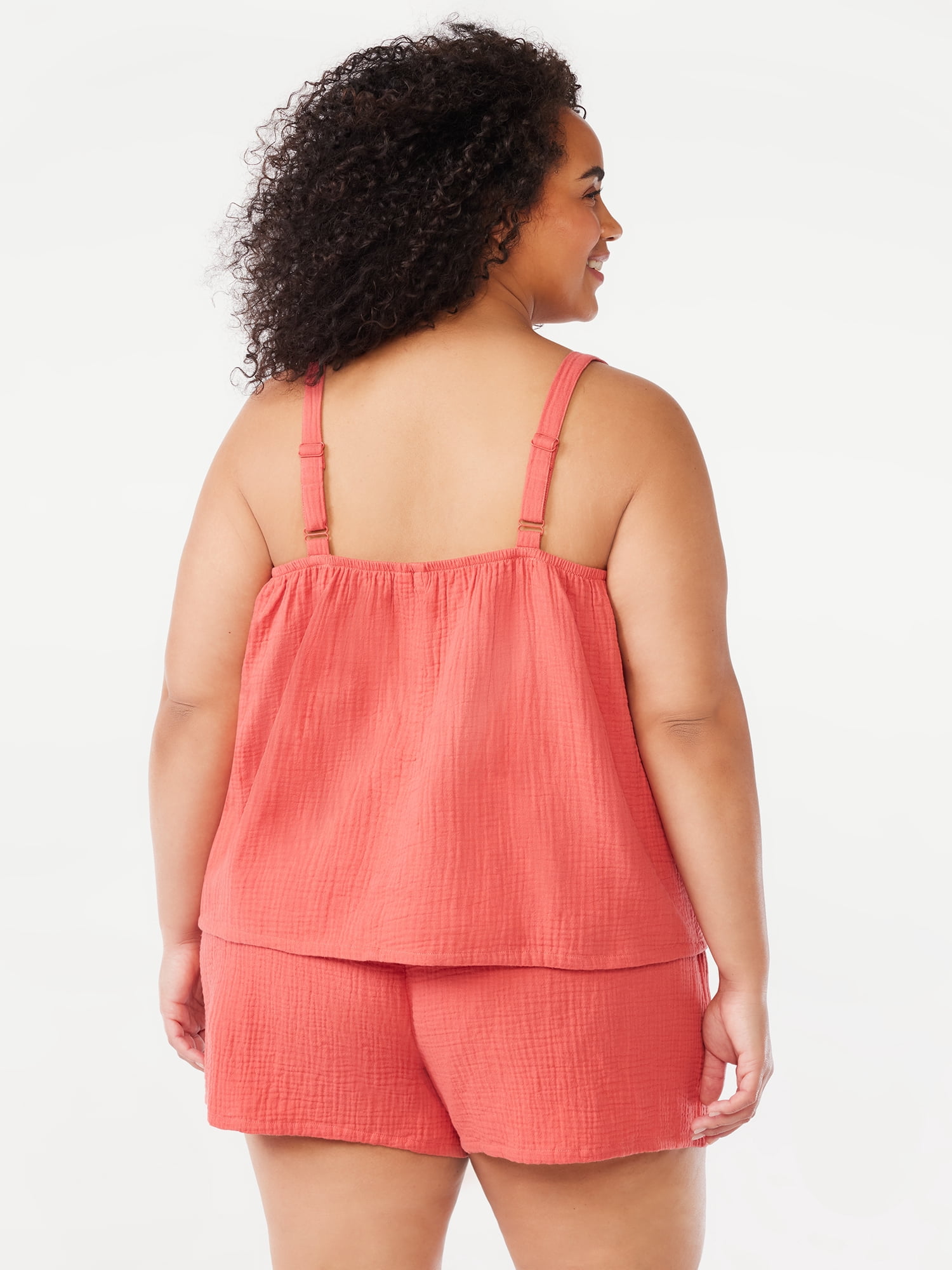 Joyspun Women's Gauze Smocked Top and Shorts Pajama Set, 2-Piece, Sizes S to 3X