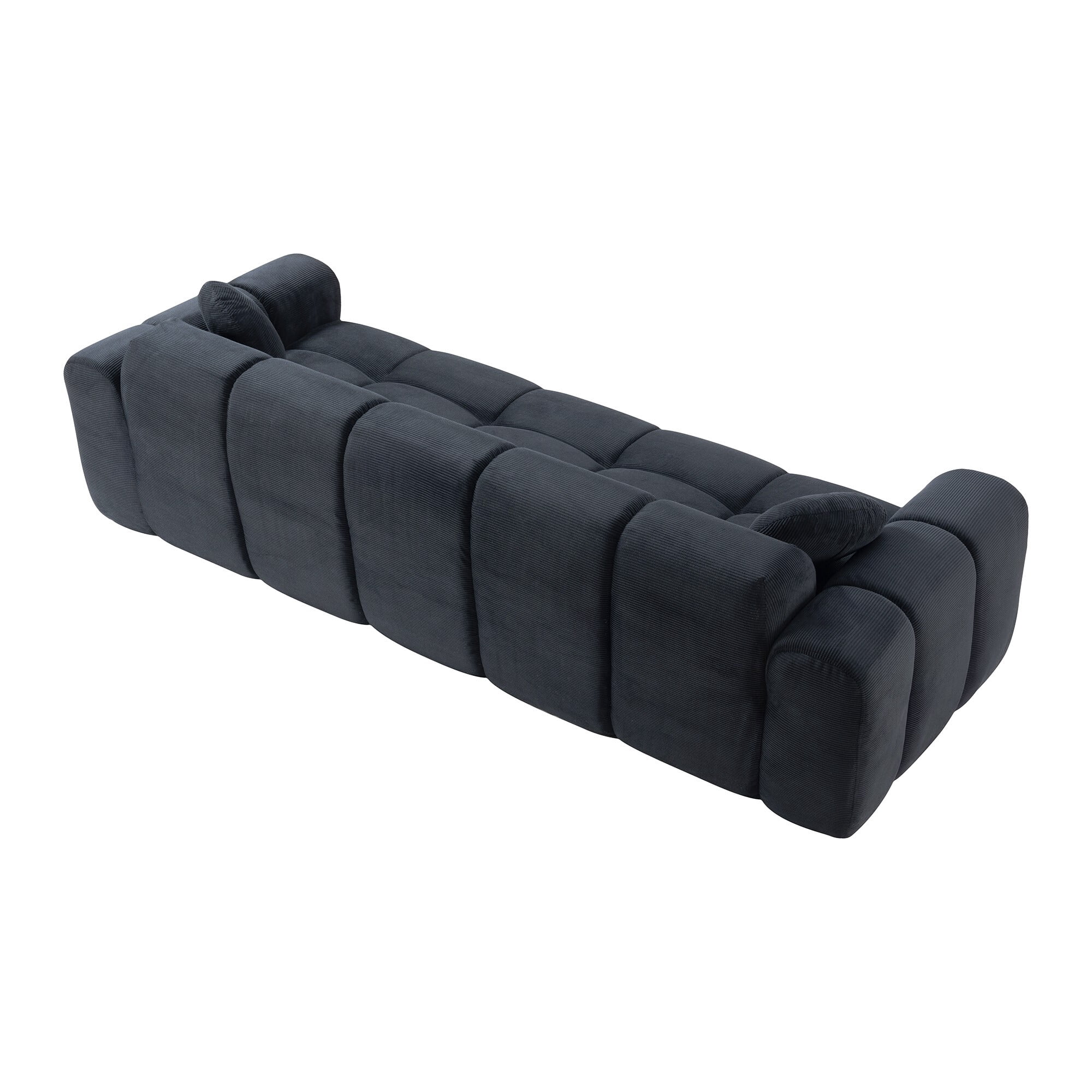 AENKYO 98" Corduroy Cloud Puff Sofa, Modern 4-Seater Bubble Block Couch, No Assembly, Charcoal Black