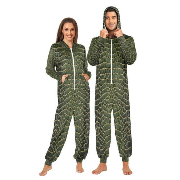 1-Pack Onesie Jumpsuits For Men&Women Winter One Piece Zipper Pajamas Playsuit Crocodile Pattern