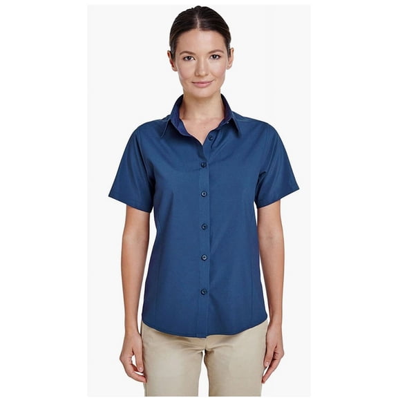 Harriton Ladies Paradise Short-Sleeve Performance Shirt Pool Blue L