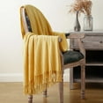 thumbnail image 3 of Battilo Yellow Throw Blanket for Couch, Knitted Mustard Throw Blankets for Bed Sofa, Decorative Woven Yellow Throws with Tassels, Soft Warm Blanket for All Seasons (Yellow, 50"x 60"), 3 of 6