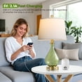 thumbnail image 3 of Green Glass Table Lamps for Living Room, Bedside Lamps Set of 2 with USB A+C Charging Ports, 3 Way Dimmable Touch Lamps for Nightstand, 22.5" Modern Table Lamp for Bedroom, Gold, 3 of 7