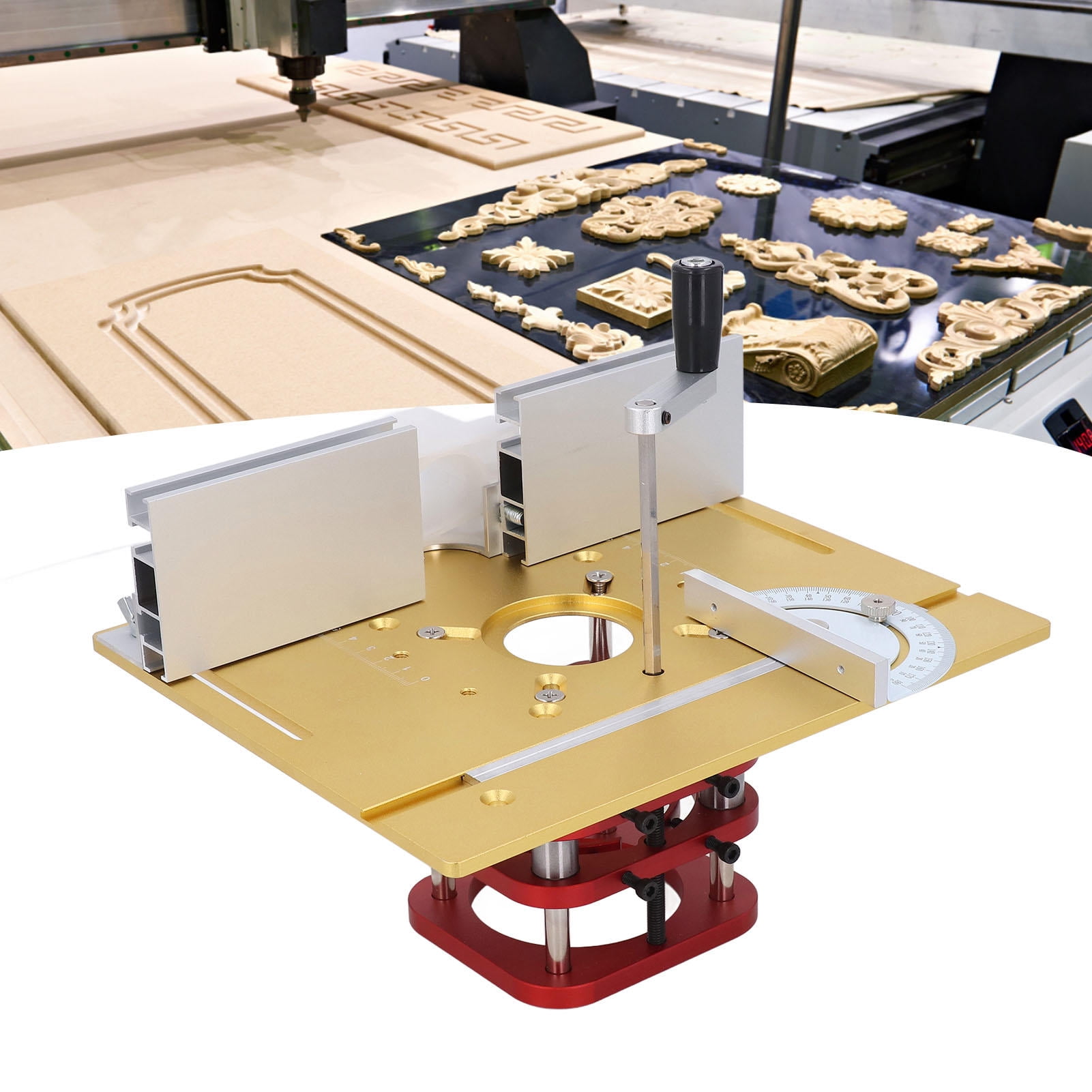 Yajisi Manual Lifting Router System Kit Aluminum Alloy Stainless Steel 2in Lift Stroke Universal Woodworking Router Table Base, 11.8x9.8x9.8in