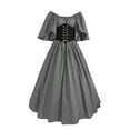thumbnail image 1 of Gibobby Vestidos elegantes Disfraz medieval para mujer Vestido de camisa irlandesa con manga de trompeta con corsé Vestido tradicional Halloween Mujer M Disfraces de cosplay（Gris， M), 1 of 4