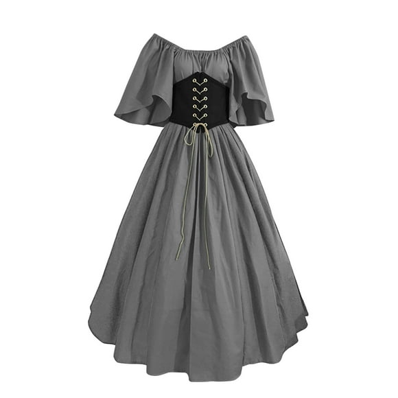 Kcodviy Medieval for Womens Trumpet Medieval Cloak Men Sleeve Irish Shirt Dress with Corset Traditional Dress Halloween Women M Cosplay S Gothic Retro Long Sleeve Corset Dress