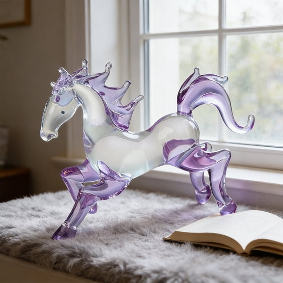 Hand Blown Gradient Purple Glass Horse Figurine Elegant Home Decor For Living Room Bedroom Office Shelf Tabletop Display