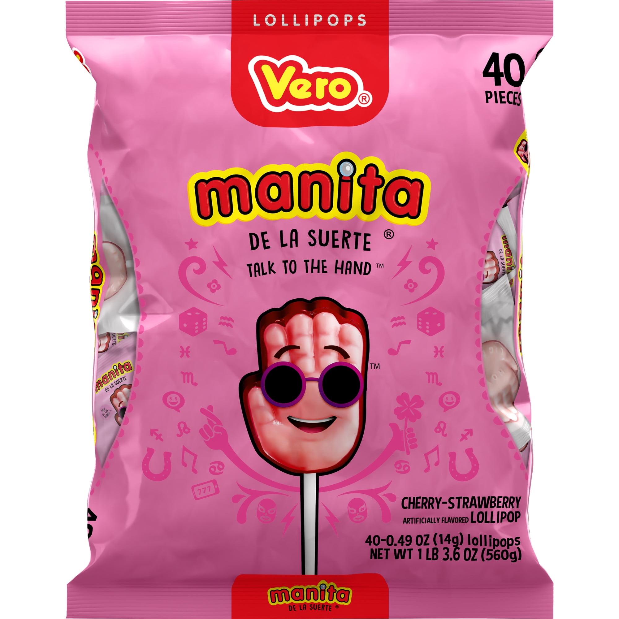 Vero  Manita 40 ct  Bag,  Strawberry & Cherry Flavored  Lollipop