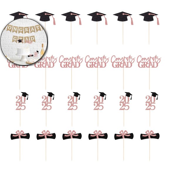 VQPeo 2025 Graduation Cupcake Card Decoration 6 Sets/24 Pieces Graduation Season Party Decoration Supplies