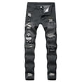 thumbnail image 1 of Fashion Mens Jeans Long Pants Denim Skinny Ripped Frayed Slim Fit Biker Work Trousers, 1 of 4
