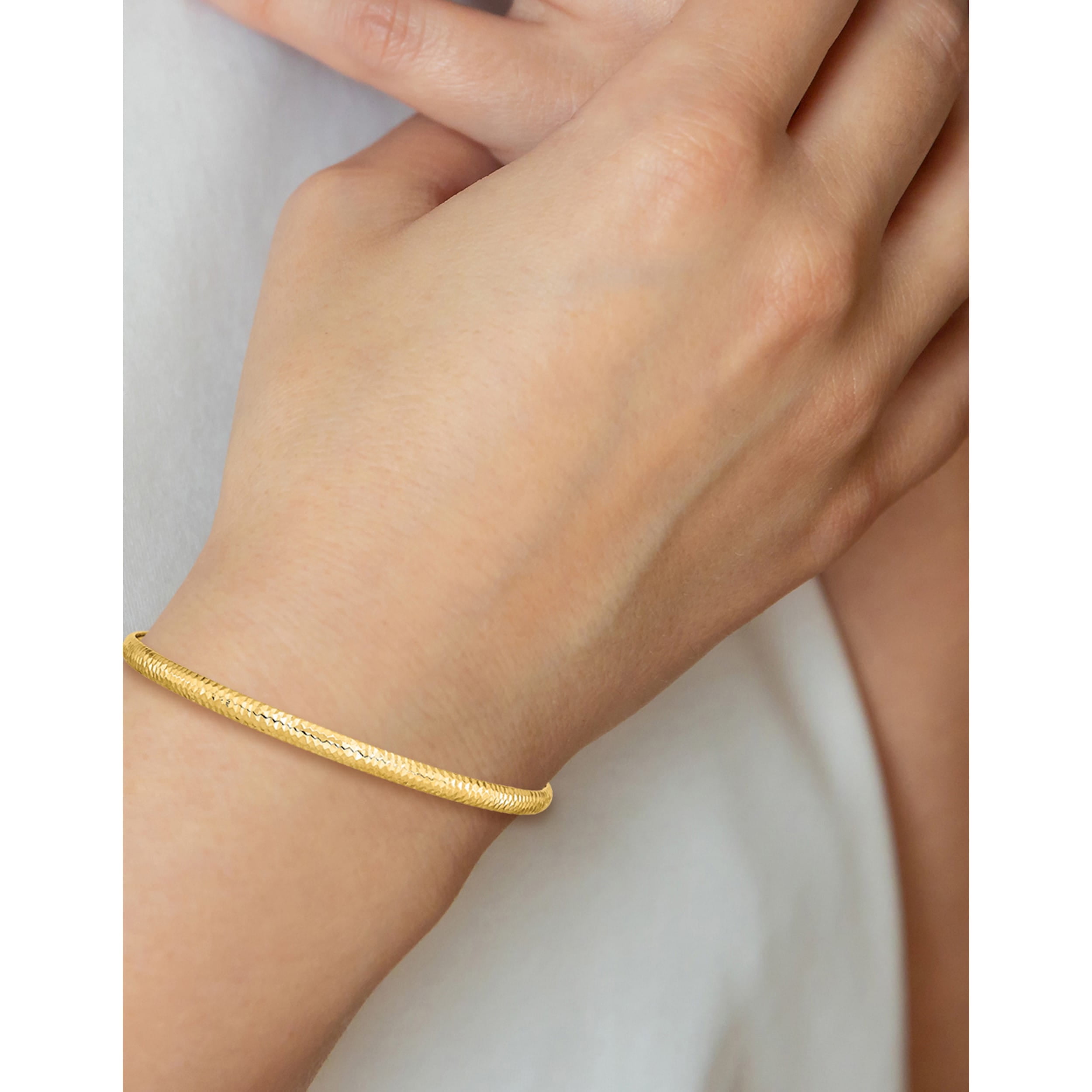 10K Yellow Gold Textured Flexible Bangle (Width 4) (Length 7.5) - Jbsp
