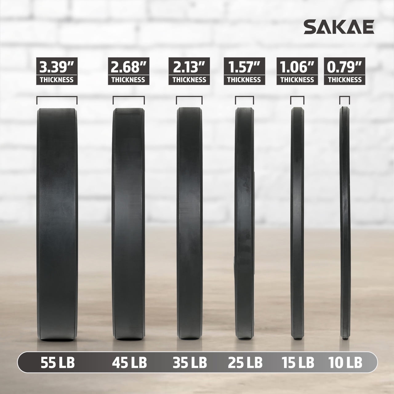 SAKAE Olympic Rubber Bumper Plates, 2-Inch Weight Plates Set with Steel Hub, Ideal for Weightlifting, CrossFit Equipment, Strength Training & Home Gym Workout, 160LB Set (10, 25 & 45LB Pairs)