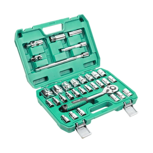 32 In 1 Heavy Duty Socket Set 1-2" Chrome Vanadium Steel | Ratchet Socket Wrench Spanner 32 Pieces | Hand Tool Kit Plastic, Storage Case, For Mechanic Tool Kits - Pack Of 1 | Accessories