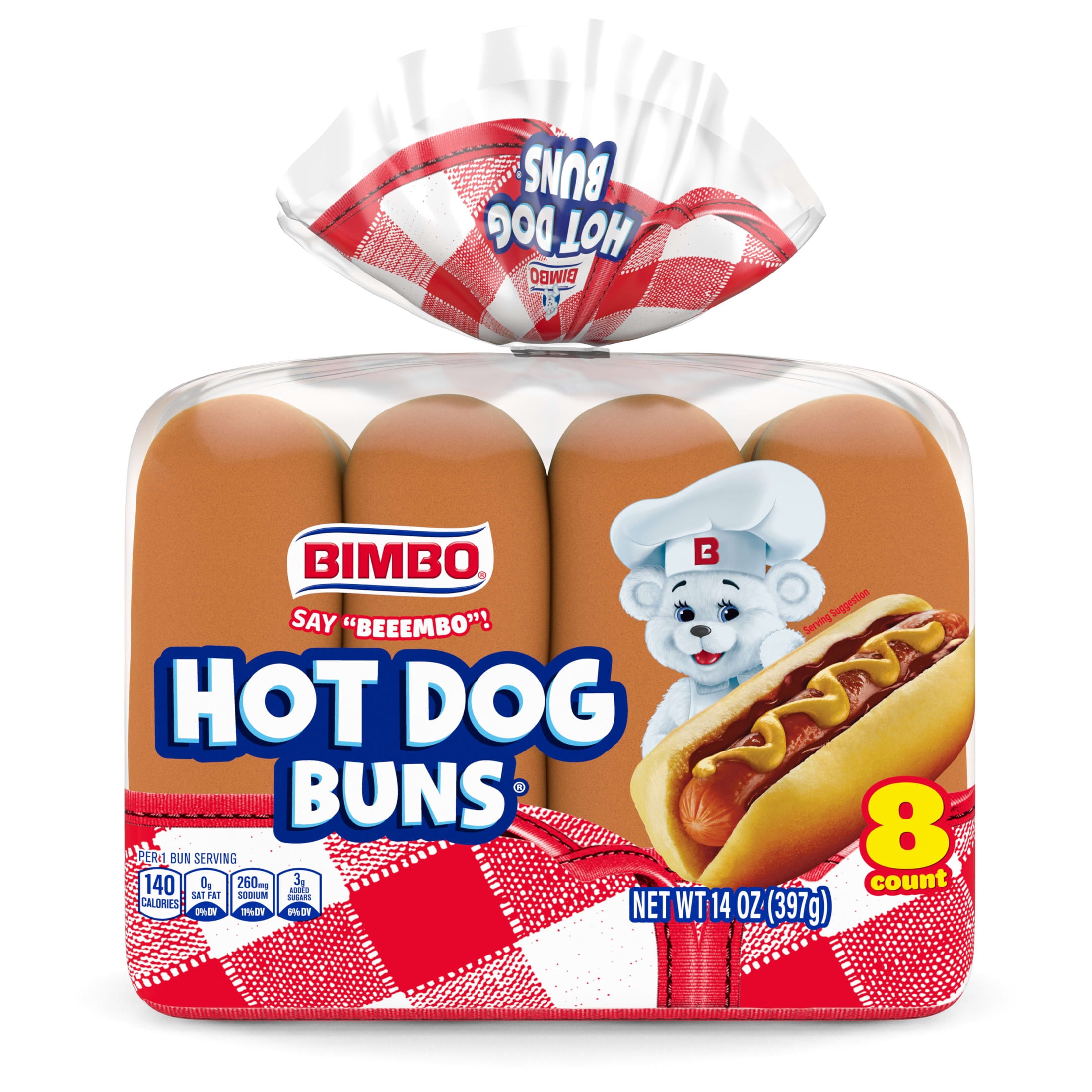 Bimbo White Hot Dog Buns, 8 count, Hot Dog Buns, 14 oz Bag