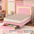 thumbnail image 6 of NHIXSOM Twin Upholstered Platform Bed Frame with LED Lights and Storage, Velvet Adjustable Headboard, Pink, 6 of 8