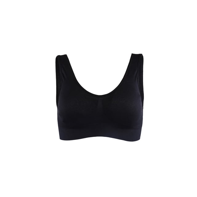 INSPIRAR CHIC Sujetadores deportivos de yoga sin costuras y sin alambre para mujeres con almohadillas removibles, talla M 30A/B, color negro