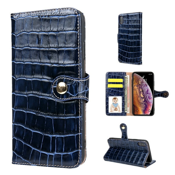 Allytech Case for iPhone XS Max - Premium Luxury Genuine Leather Wallet with Viewing Stand and Card Slots Protective Cover Cases Compatible with iPhone Xs Max (2018) 6.5 inch, Blue