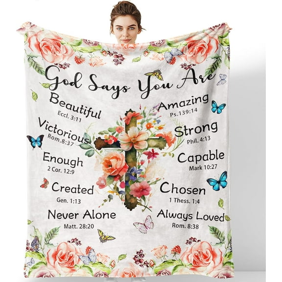 Christian Gifts for Women Blanket, 60"x50" Inspirational Religious Throw Blanket for First Communion Gifts, Scripture Bible Verse Blanket Throws