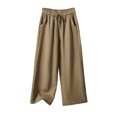 thumbnail image 2 of Tqcoqu Women's Plus Size Cropped Wide Leg Pants Elastic Waist Casual Palazzo Trousers with Pockets,Khaki,Women's M-XXXXL, 2 of 7