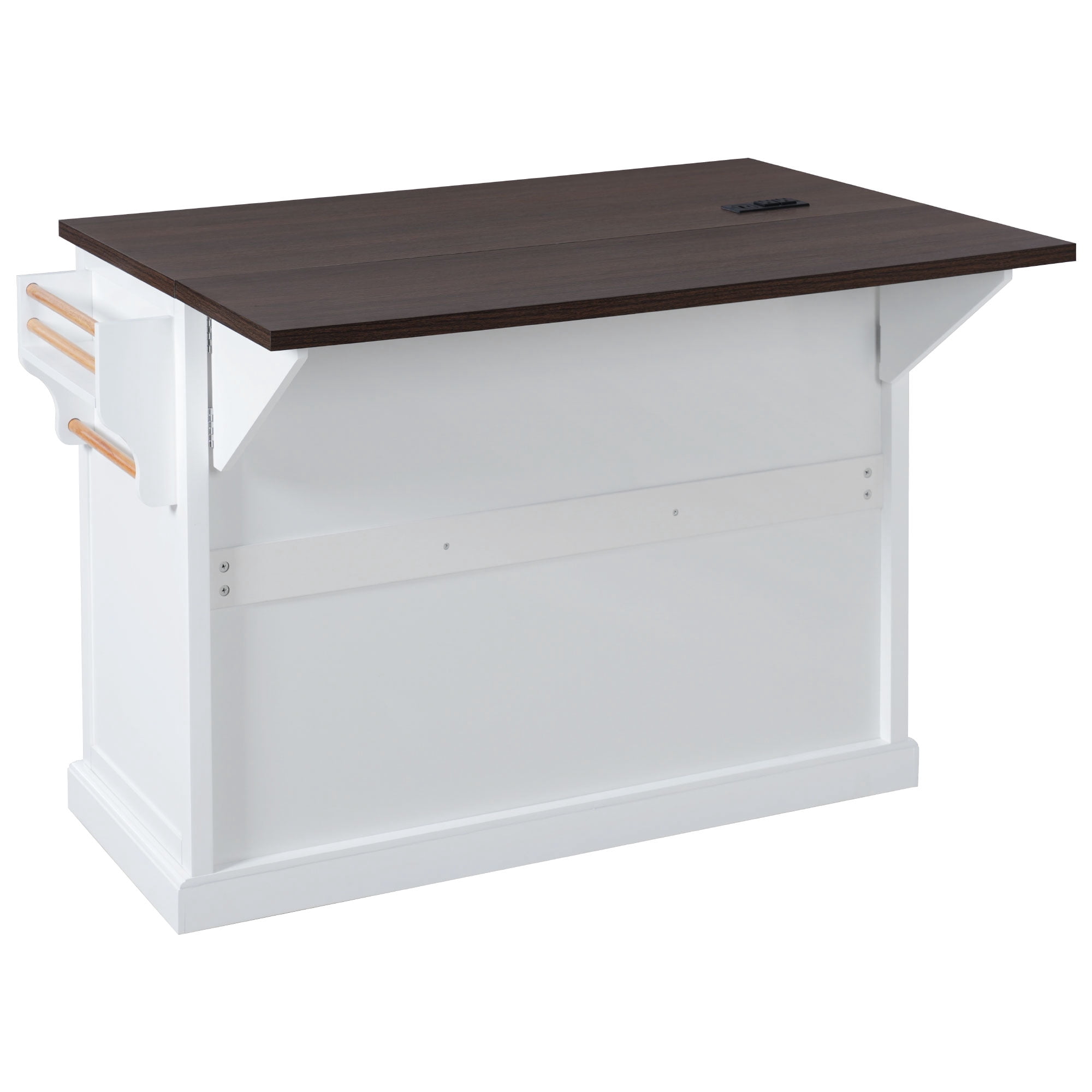 Harper & Bright Designs Kitchen Island with Drop Leaf and Wheels, Kitchen Storage Cart with 4 Door Shelves, Farmhouse Rolling Kitchen Island with Power Outlet and Visual Glass Door, White