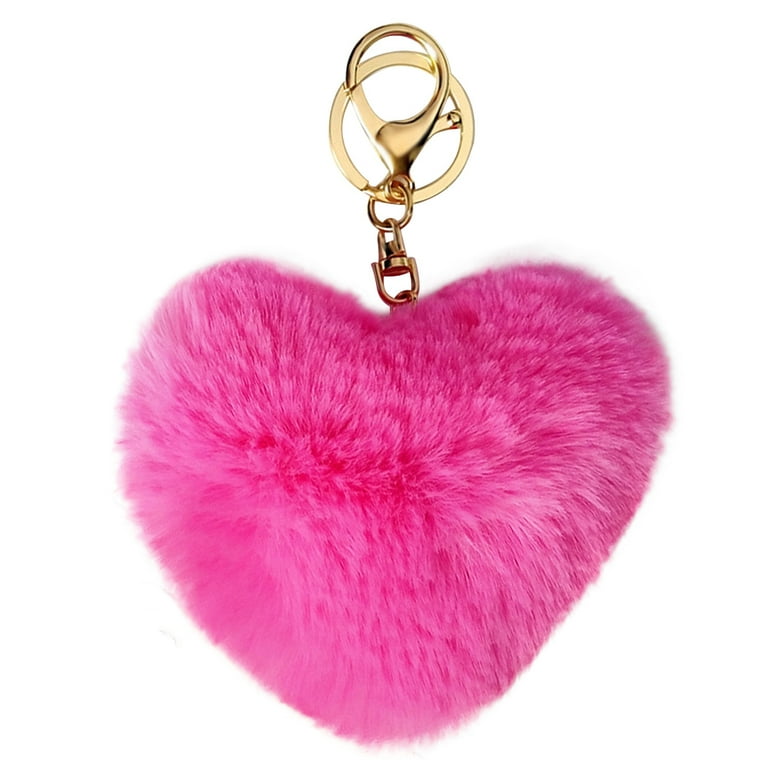 LIGHT PINK POM POM HEART KEY CHAIN