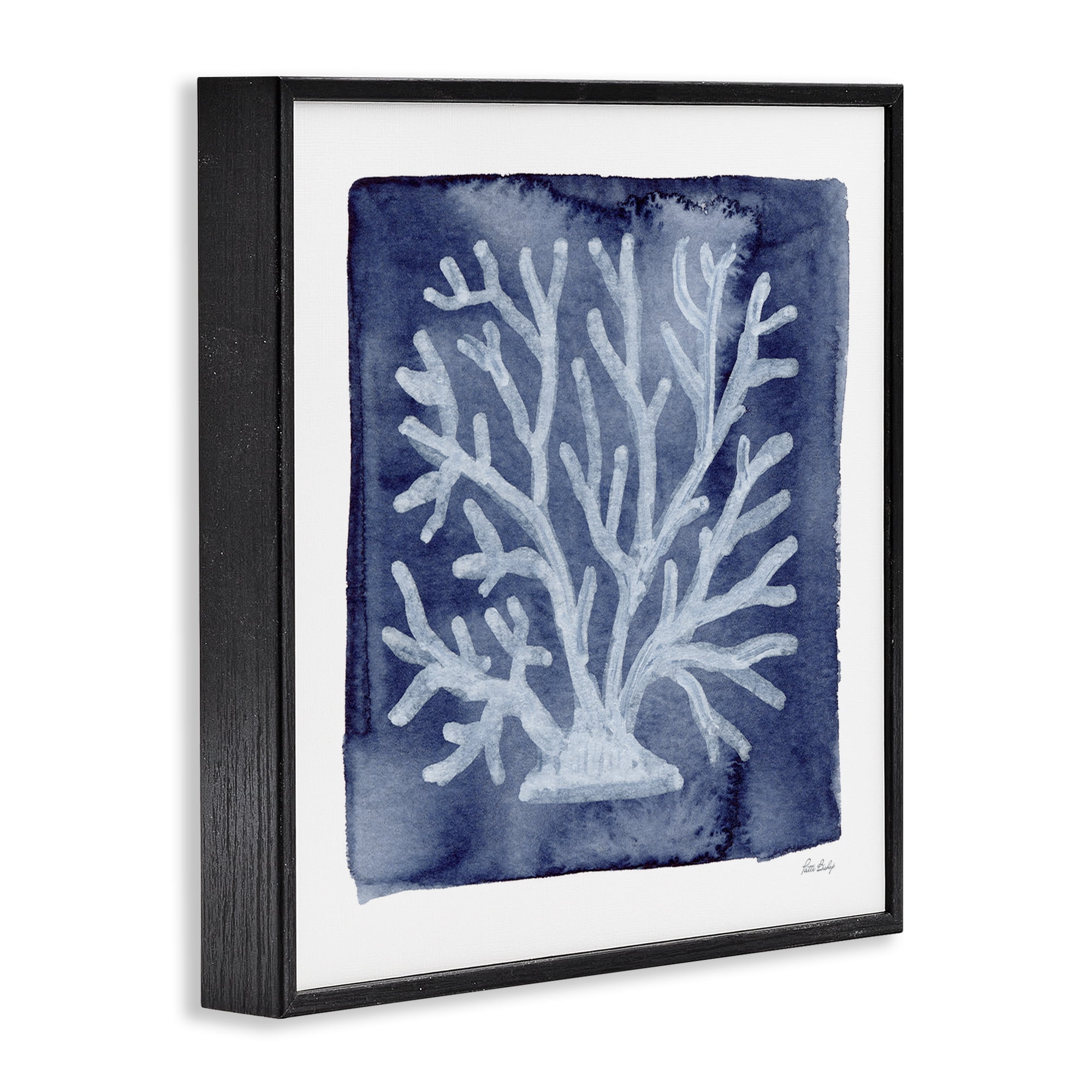 Stupell Industries White Coral on Indigo Black Framed Giclee Art, design by Patti Bishop