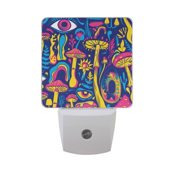 Neon Colors Mushroom and Eye Night Light 2 Pack LED Nightlight Plug into Wall Dusk to Dawn Sensor Soft White