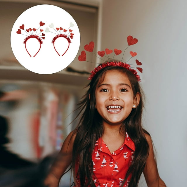FESTFENDS 2Pack Valentine Day Hair Hoop with Heart Shaped Design for Women Stage Performances