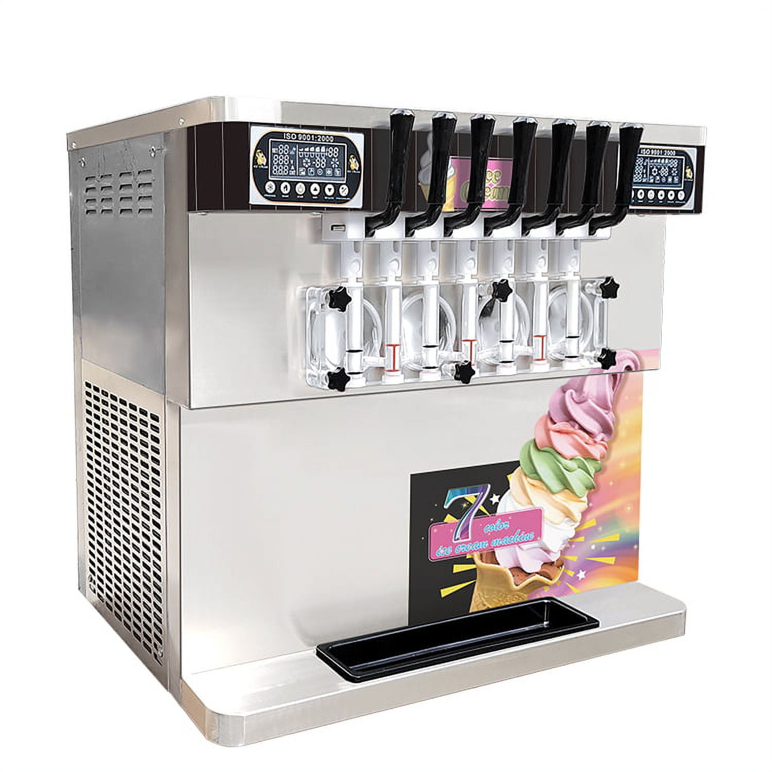 Kolice ETL Commercial Countertop 7 Flavors Soft Serve Ice Cream Machine-Transperant Dispenser, Upper Tanks Refrigerated