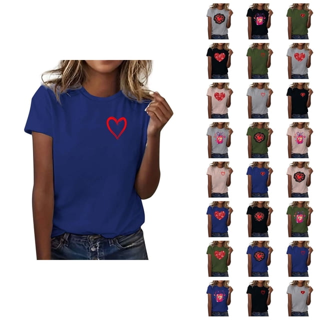 T-shirt Femme Saint-Valentin 2026 Mode Manches Courtes Col Rond Cœur Graphique