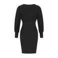 thumbnail image 4 of SCSAlgin Women's Sexy Boat Neck Bodycon Dress Slim Fit Lantern Sleeve Pencil Dress Pleated Sheath Midi Dress, 4 of 5