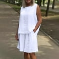 thumbnail image 5 of Oplxuo Two Piece Cotton Linen Sets for Women Summer Casual Sleeveelss Tank Top Bermuda Shorts Beach Outfits with Pockets, 5 of 7