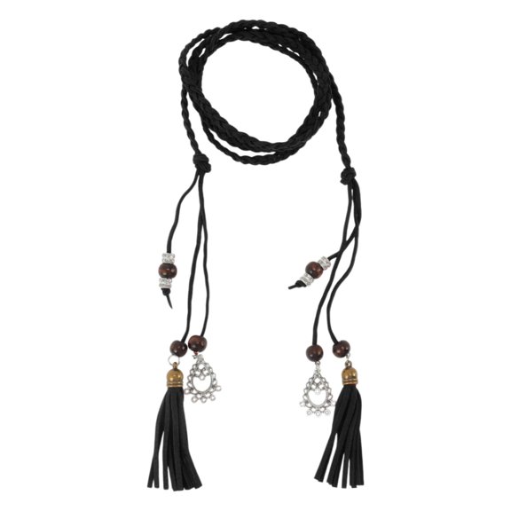 Unique Bargains Ancient Style Tassel Adjustable Waist Belt Black