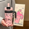 thumbnail image 3 of Taza Termo Simple, gran capacidad para 316 hombres y mujeres, taza de café de estilo ins de alto aspecto, asa portátil, taza de agua con pajita, 3 of 5