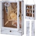 thumbnail image 1 of 11 x 16 Inch Large Shadow Box Frame Wedding Bouquet Preservation Box Rustic Wood Memory Box Display Case with Removable Shelve and Drawer for Pictures Flowers Memorial Medals, Distressed White, 1 of 6