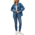 thumbnail image 2 of INSPIRE CHIC Women's Coat Jean Long Sleeve Button Down Shacket with Flap Pockets Lightweight Denim Coat S Blue, 2 of 6