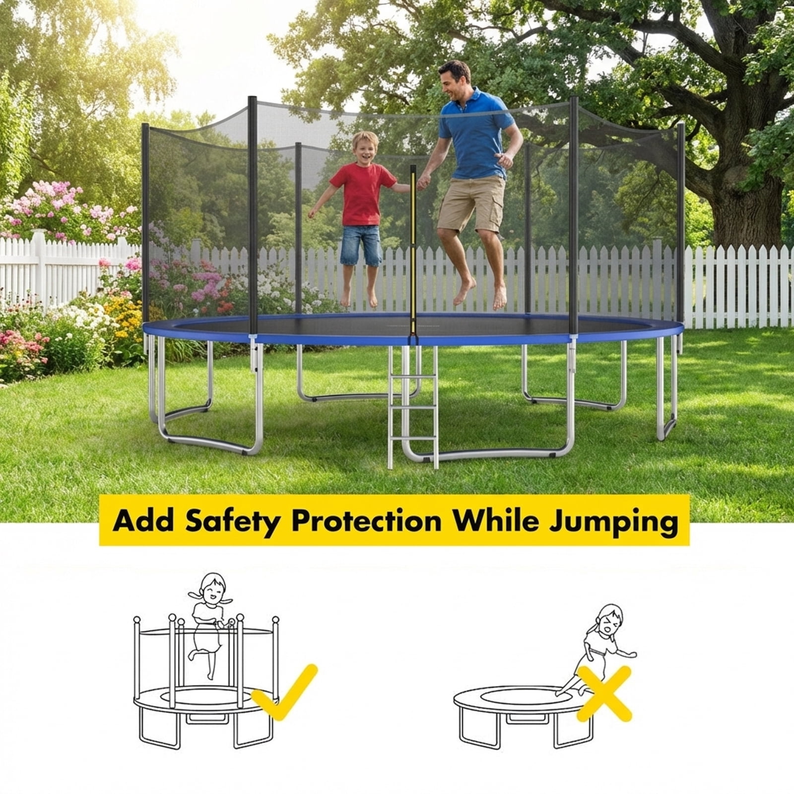 Redsmile Trampoline Safety Replacement Protection Enclosure Net-16 ft - Premium PE Safety Enclosure for Kids Outdoor Play