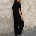 thumbnail image 3 of Ohufall Jumpsuits for Women V Neck Button Short Sleeve Pants Loose Wide Leg Comfort Fashion Casual Jumpsuit, 3 of 3