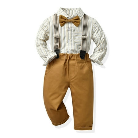

RPVATI Toddler Baby Child Children Kids Clothes Long Sleeve Bow Tie Shirts + Suspender Pants Set 2 Pieces Fall Winter Clothes