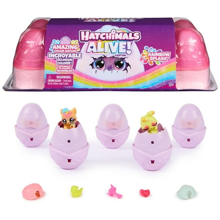 Hatchimals Alive Rainbow Splash Carton with 5 Figures, 10  Accessories