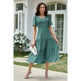 thumbnail image 4 of ROSE ROUND Summer Dresses For Women Casual V Neck Sundress Smocked Tiered Midi Dress Flutter Flowy Solid Short Sleeve Dress （Turquoise，S), 4 of 6