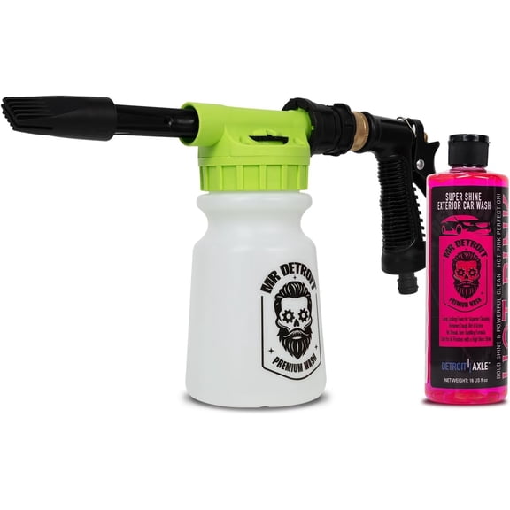 Mr. Detroit - 2pc Car Wash Foam Blaster and Cleaning Soap Bottle w/ Flip Cap Washing for Home Auto Detailing