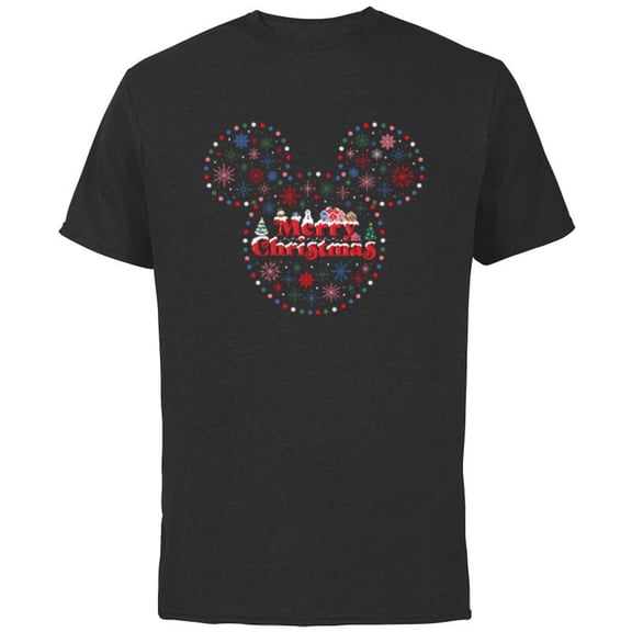 Disney Mickey Mouse Icon Holiday Lights Merry Christmas - Short Sleeve Cotton T-Shirt for Adults - Customized-Black