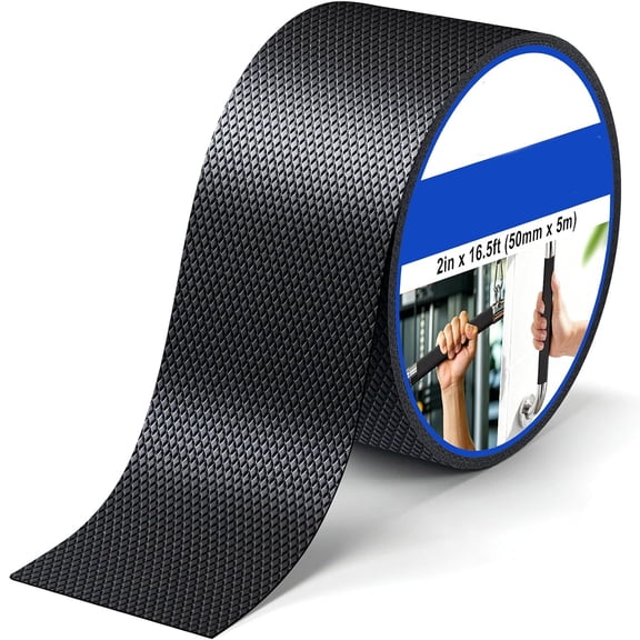ICERUN Tape Black Rubber Grip Tape 2In X 16.5Ft Ultra-Thin Ultra Strong Adhesive Anti-Slip Textured Tape,Waterproof Heat Resistant Wear-Resistant Non-Slip Cushion Pad for Handlec