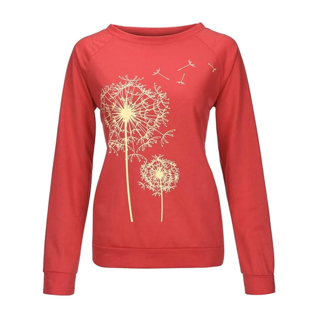 Camiseta Mujer Manga larga Cuello redondo Tops Poliéster Suéter deportivo Ropa con estampado informal, Rojo, S Sweethay AP003791-30