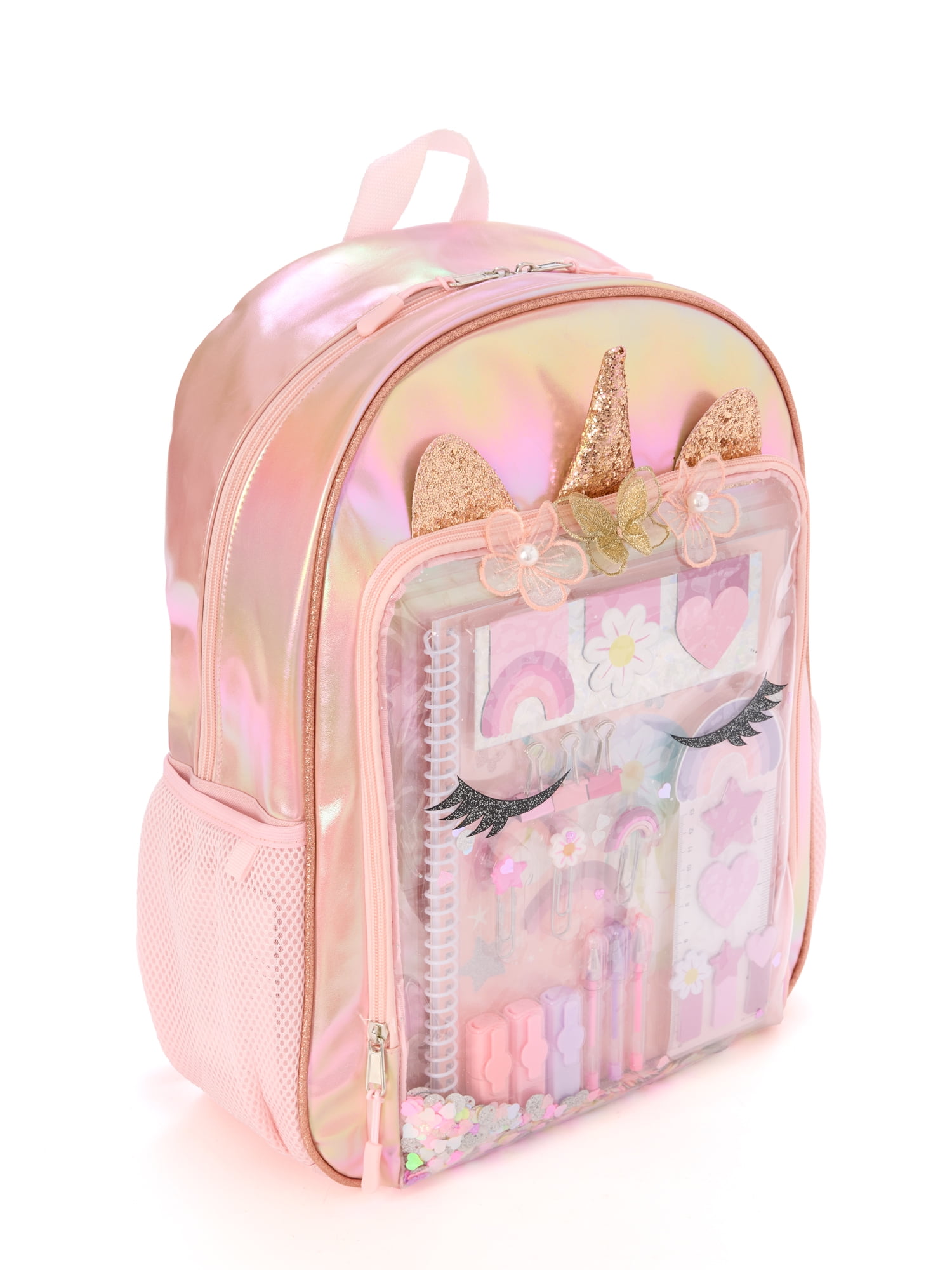 Schoolyard Vibes 17" Girls' Unicorn Backpack with Stationary Set, Pink