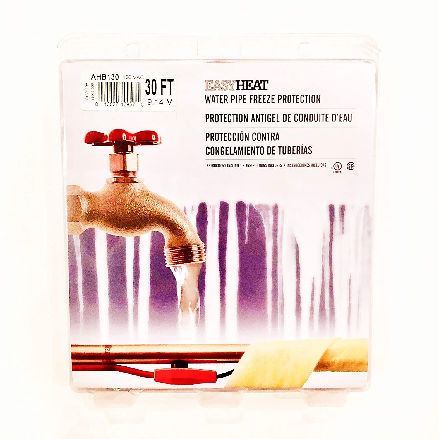 EASYHEAT AHB130 30FT Water Pipe Freeze Protection Cable 120VAC 1.8A