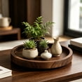 thumbnail image 3 of Round Wooden Candle Tray Rustic Farmhouse Centerpiece for Pillar Candles Coffee Table Kitchen Counter Brown, 3 of 6
