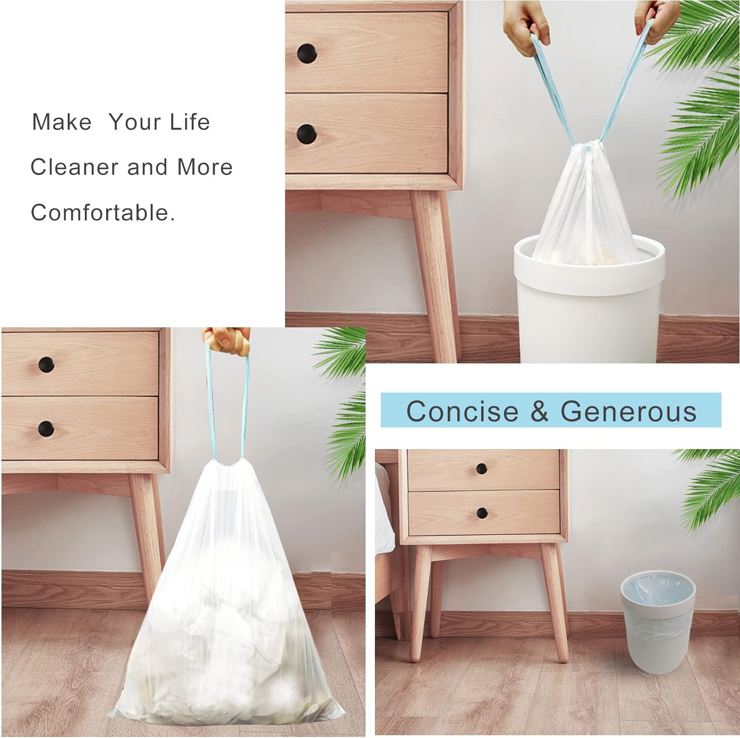 Trash Bags 3.2 Gallon, 100 Pcs Bathroom Garbage Bags, Blue Strap Kitchen Garbage Bags(White) With Drawstring Quickly Pack Garbage, Waste Basket Liners