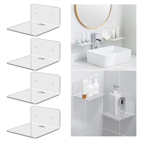 YAOMOBB Acrylic Shelf L Shaped Acrylic Floating Shelf 4Pcs Wall Mounted Rack Strong Load Bearing Smooth Edge Easy to Install Clear Display Shelf
