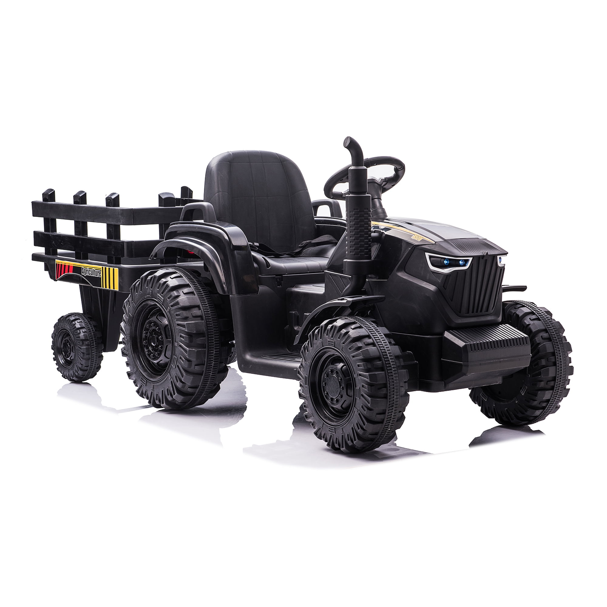 CIPACHO 24V Battery-Powered Toy Tractor with Trailer, Electric Ride On Tractor Car for Kids with USB, LED Lights, Safety Belt, Tractor Sound (No Music), Black CIPACHO 24V Battery-Powered Toy Tractor with Trailer, Electric Ride On Tractor Car for Kids with USB, LED Lights, Safety Belt, Tractor Sound (No Music), Black